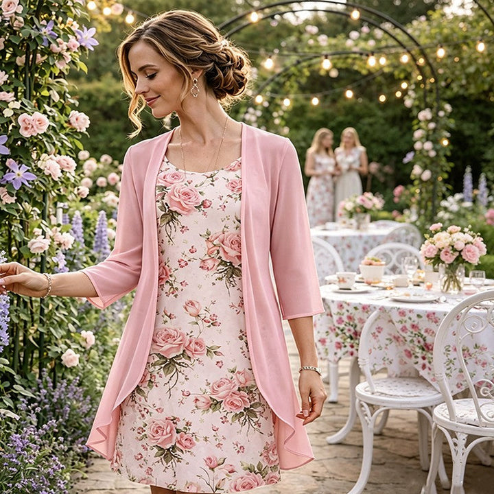 Audrey | Floral Print Dress and Cardigan Set