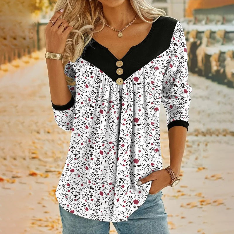 Clara | Floral Print V-Neck T-Shirt
