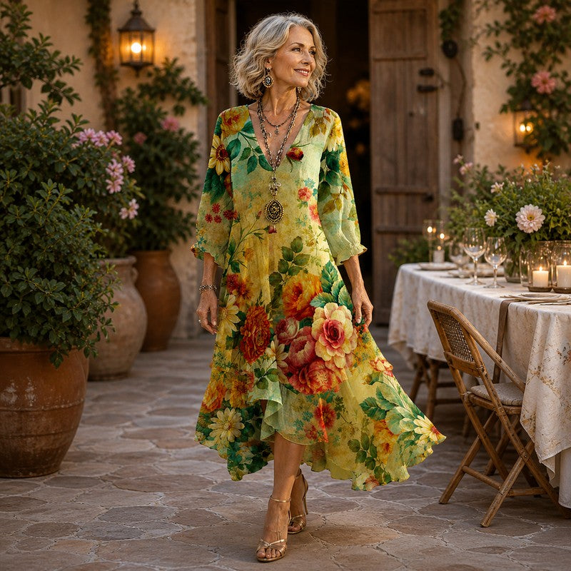 Janessa | Floral V-Neck Midi Dress