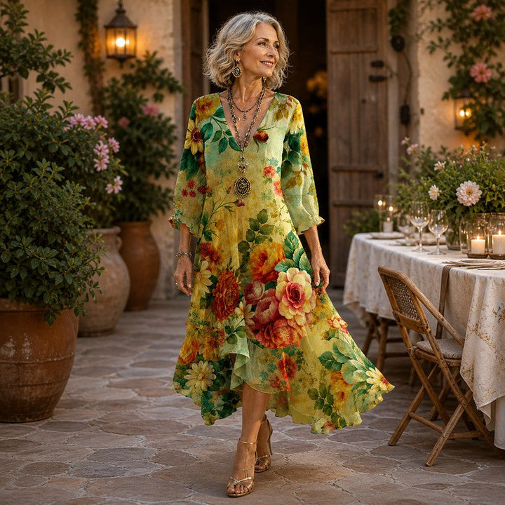 Janessa | Floral V-Neck Midi Dress