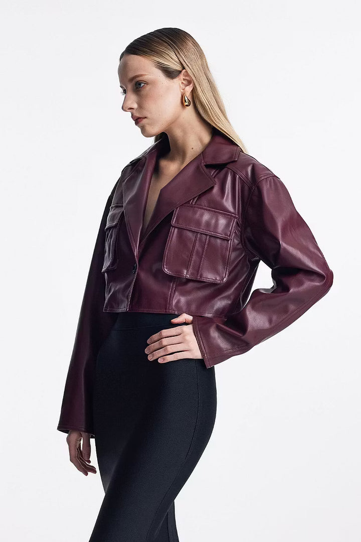 Vivienne | Women's Cropped Faux Leather Bomber Jacket