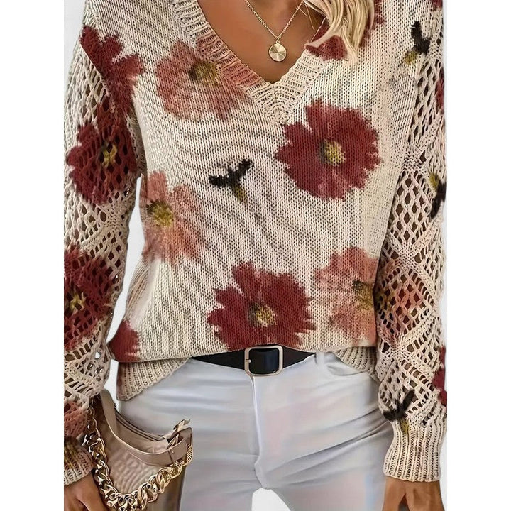Aubrielynn | Floral Print V-Neck Knit Sweater
