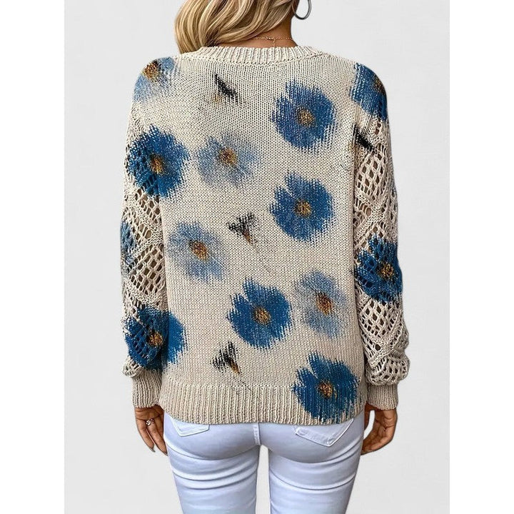 Aubrielynn | Floral Print V-Neck Knit Sweater