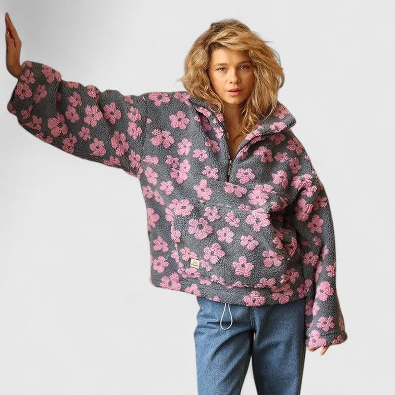 Delysanne | Floral Print Half-Zip Sweater