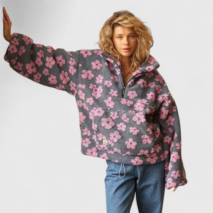 Delysanne | Floral Print Half-Zip Sweater