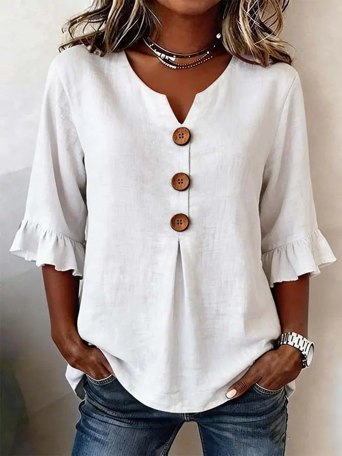 Stefania | Blouse with Buttons & Ruffles