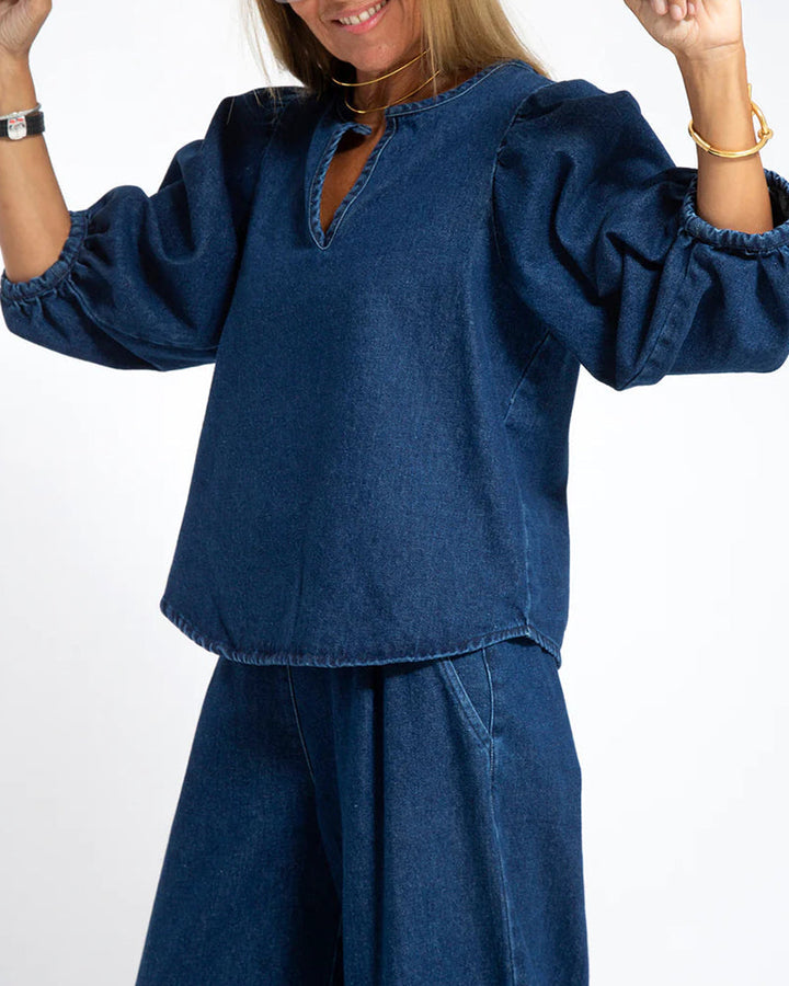 Adeline | Women's Balloon-Sleeve Blouse & Wide-Leg Pant Set