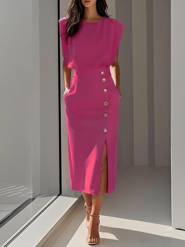 Nina | Sleeveless Side Button Midi