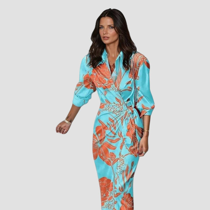 Valentina | Women's Abstract Print Long-Sleeve Wrap Midi Dress