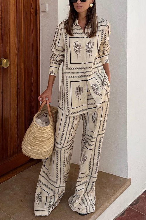 Elena | Women's Printed Shirt & Wide-Leg Pant Set