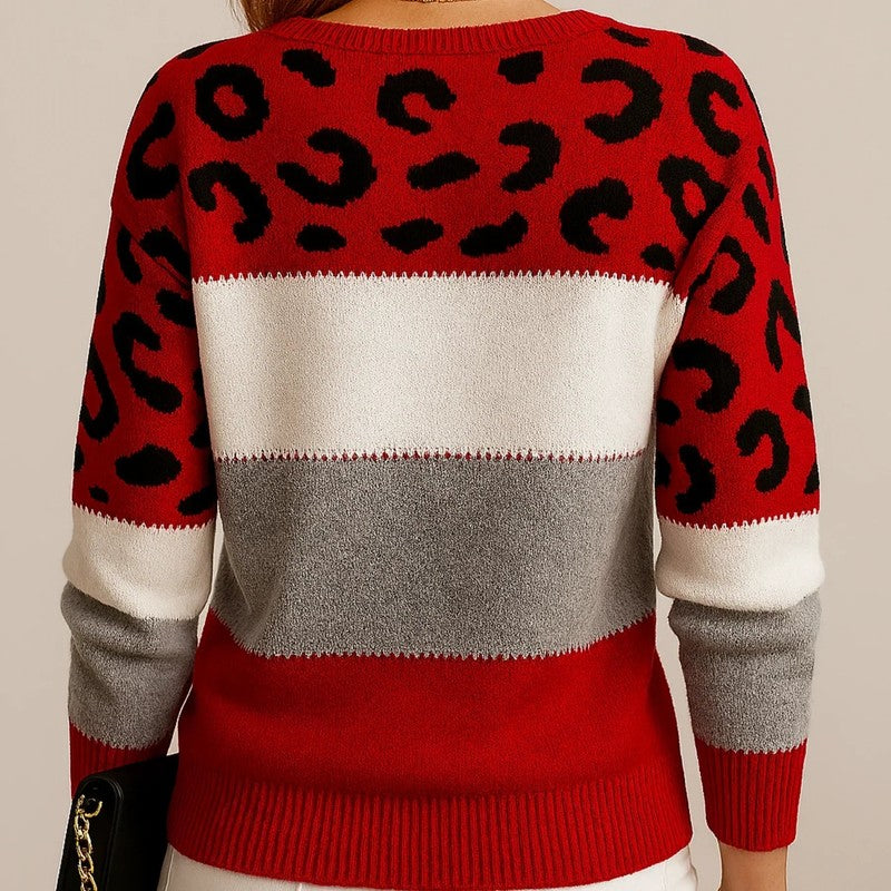 Pascaline | Leopard-Print Colour-Block Knitted Sweater