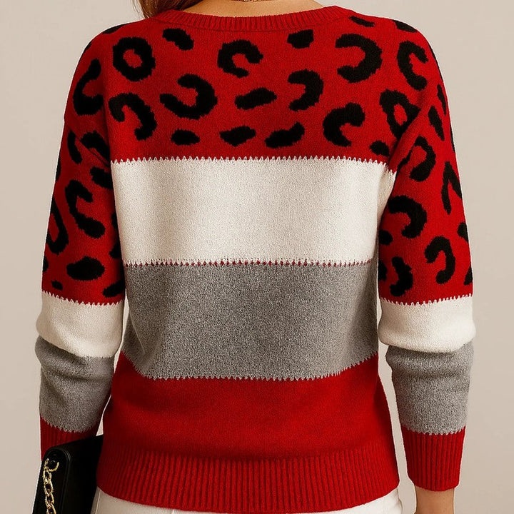 Pascaline | Leopard-Print Colour-Block Knitted Sweater