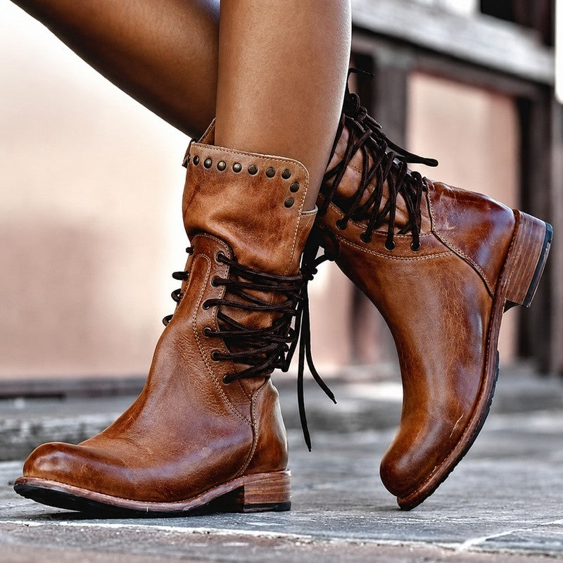 Marguerite | Edgy Mid-Calf Biker Boots