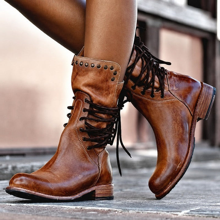 Marguerite | Edgy Mid-Calf Biker Boots