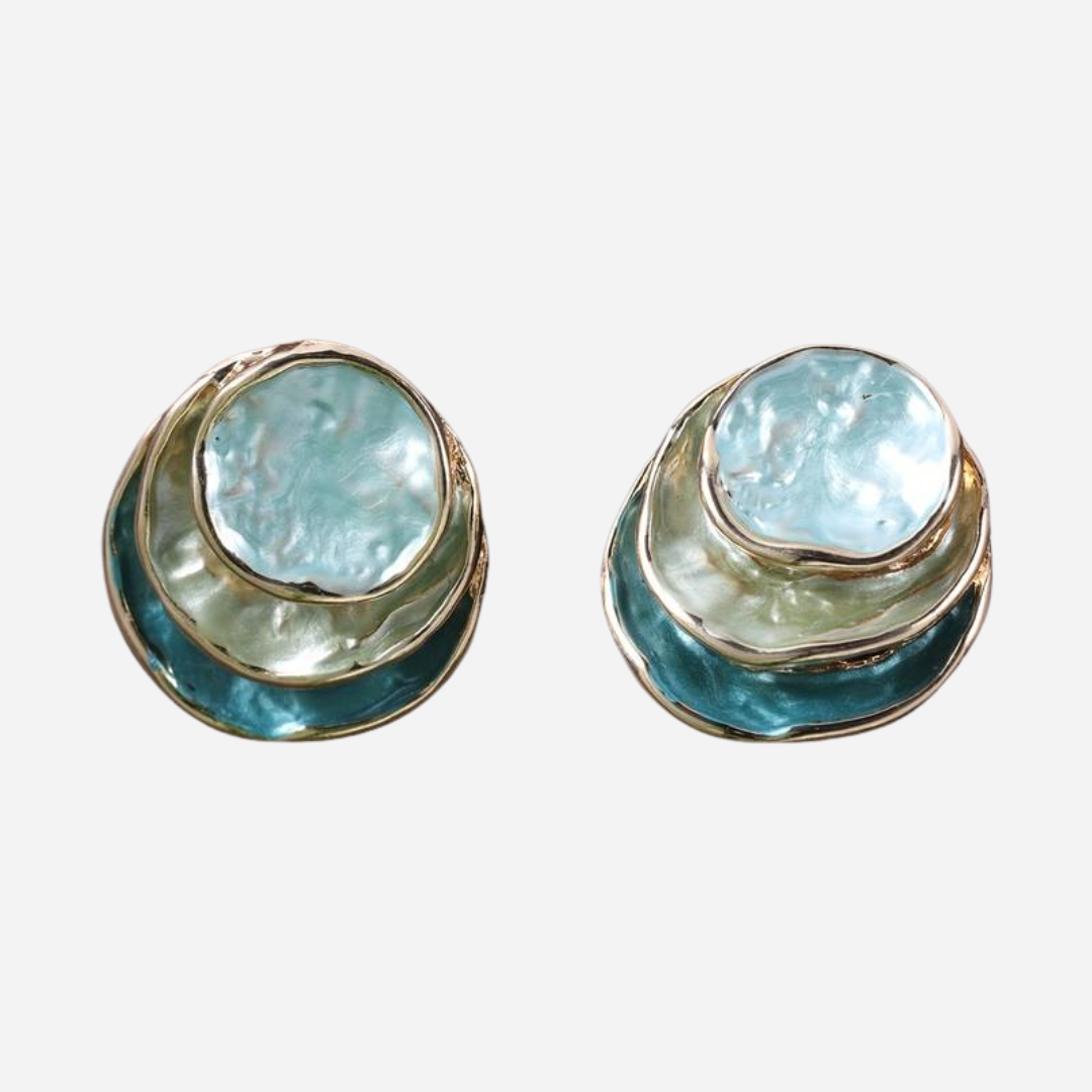 Vintage Handpainted Multi Layered Rounded Earrings