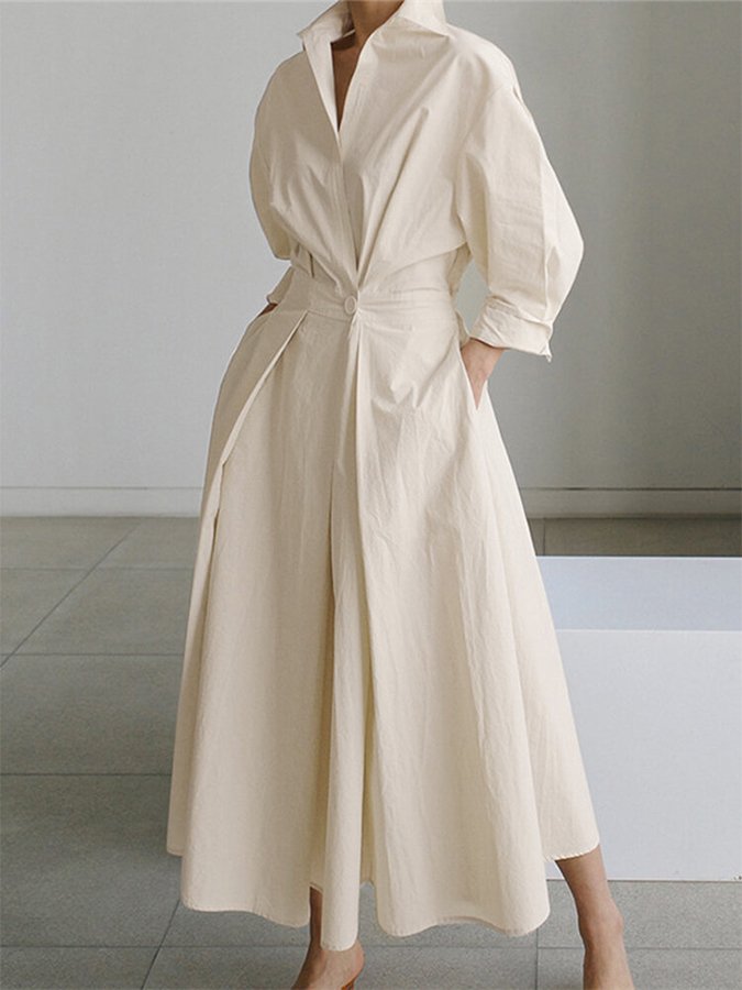 Brynn | Elegant Polo Collar A-Line Maxi Dress
