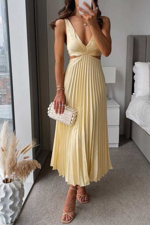 Leslie | Midi dress with V-neck and Pleated Skirt
