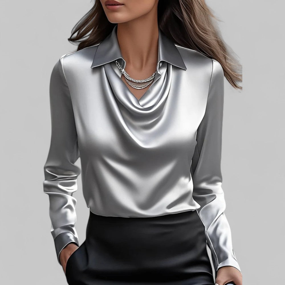 Serena | Women’s Draped Long Sleeve Satin Blouse