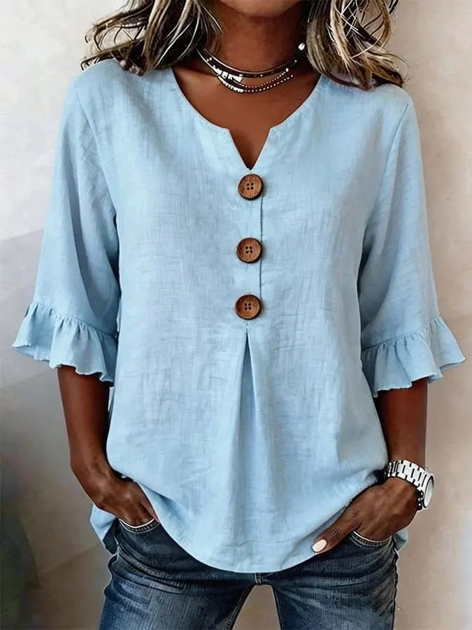 Stefania | Blouse with Buttons & Ruffles