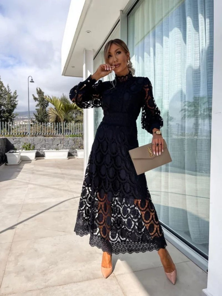 Hailey | Women’s Midi Dress with Long Sleeves and High Neck