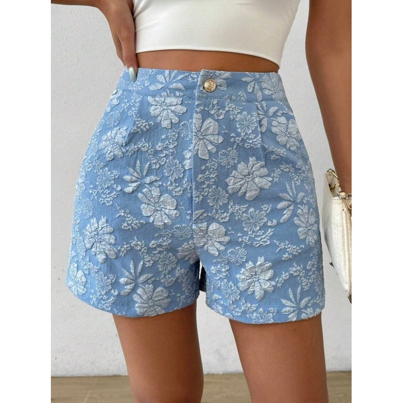 Flora | High-Waist Floral Jacquard Shorts