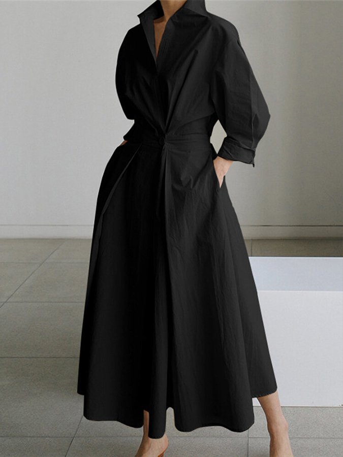 Brynn | Elegant Polo Collar A-Line Maxi Dress