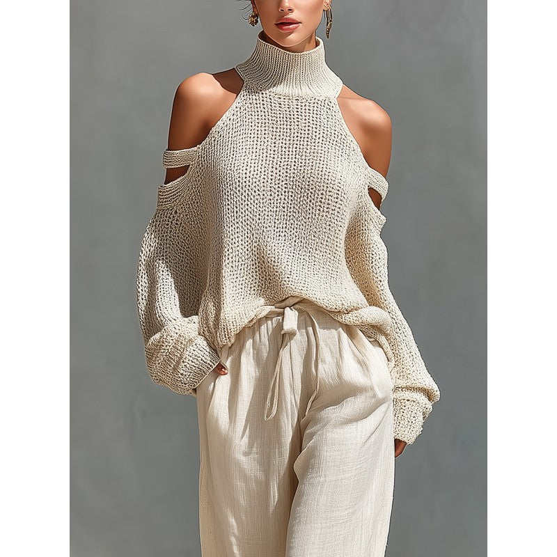 Eloise | Knit Cold-Shoulder Top and Wide-Leg Trouser Set