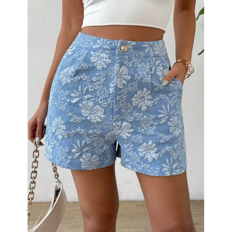 Flora | High-Waist Floral Jacquard Shorts