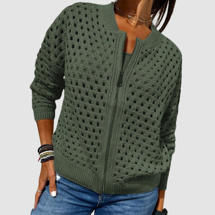 Constance | Open-Knit Zippered Cardigan