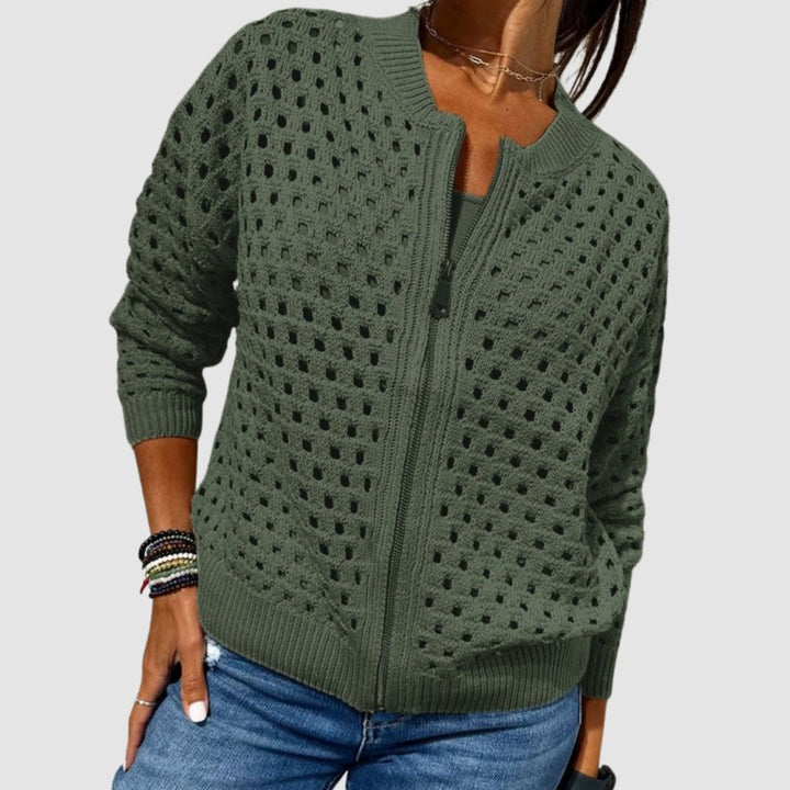 Cyndie | Open-Knit Zip Cardigan