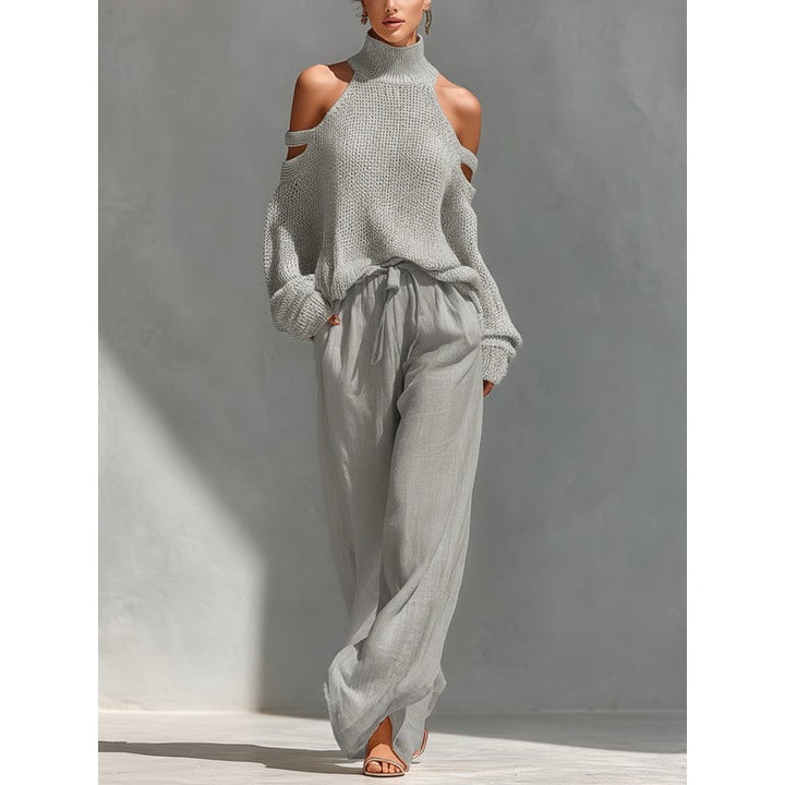 Eloise | Knit Cold-Shoulder Top and Wide-Leg Trouser Set