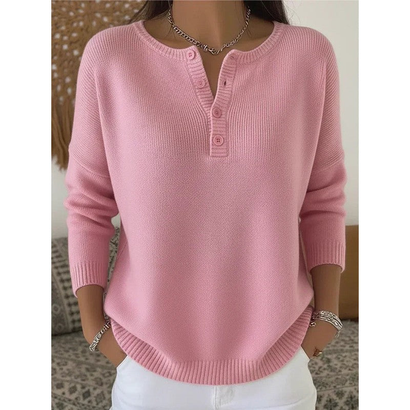 Helena | Relaxed Ribbed Henley Sweater