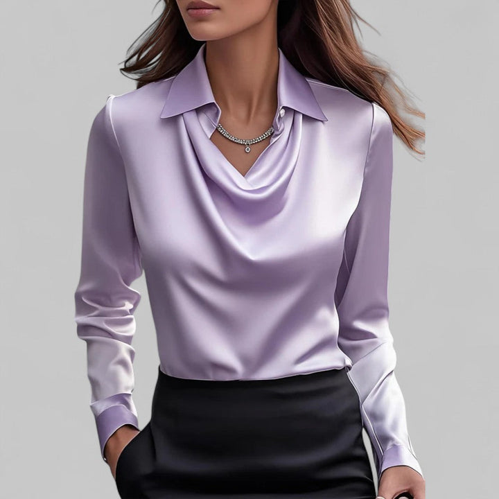 Serena | Women’s Draped Long Sleeve Satin Blouse
