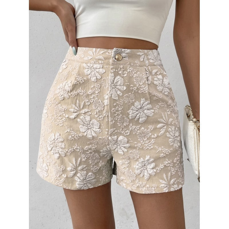Flora | High-Waist Floral Jacquard Shorts