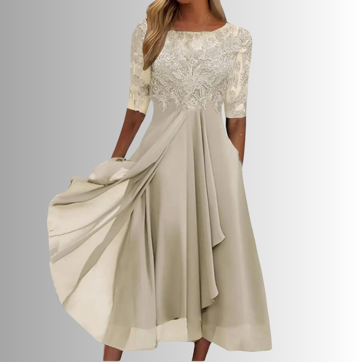 Kira | Lace Bodice Chiffon Midi Dress
