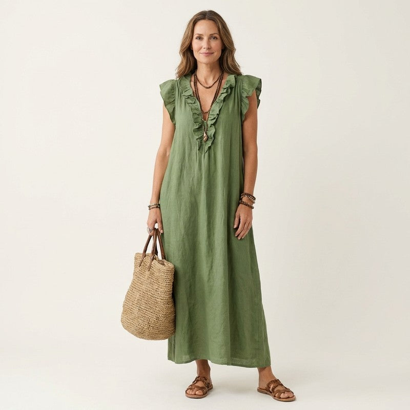 Olivia | Ruffled Neckline Maxi Dress