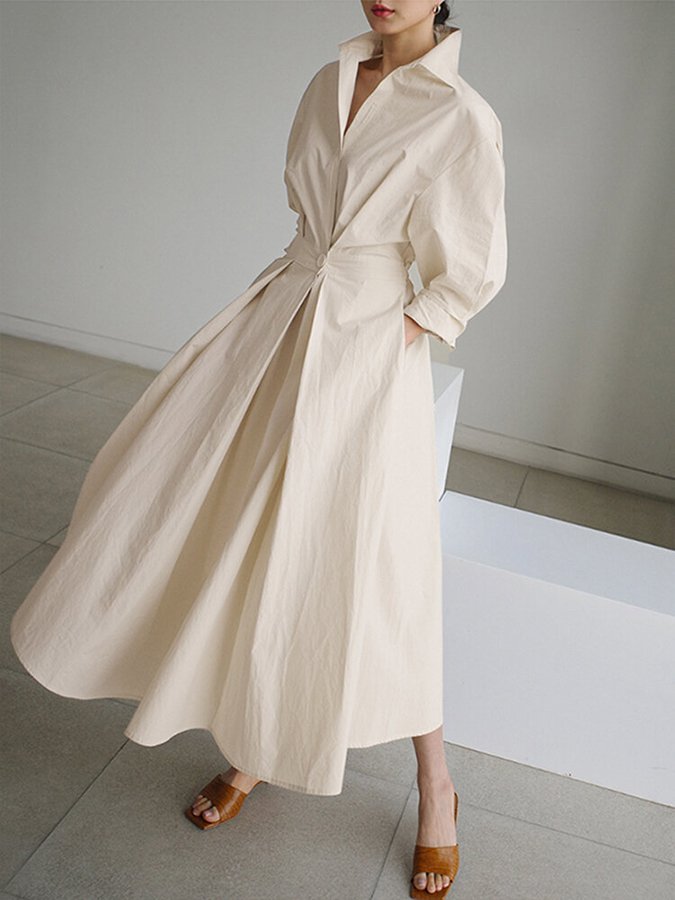 Brynn | Elegant Polo Collar A-Line Maxi Dress