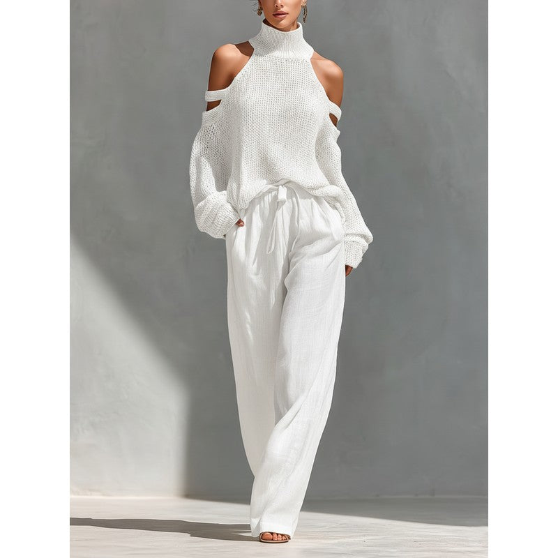 Eloise | Knit Cold-Shoulder Top and Wide-Leg Trouser Set