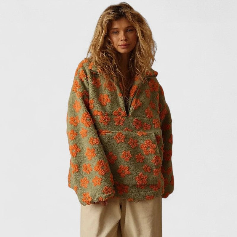 Delysanne | Floral Print Half-Zip Sweater