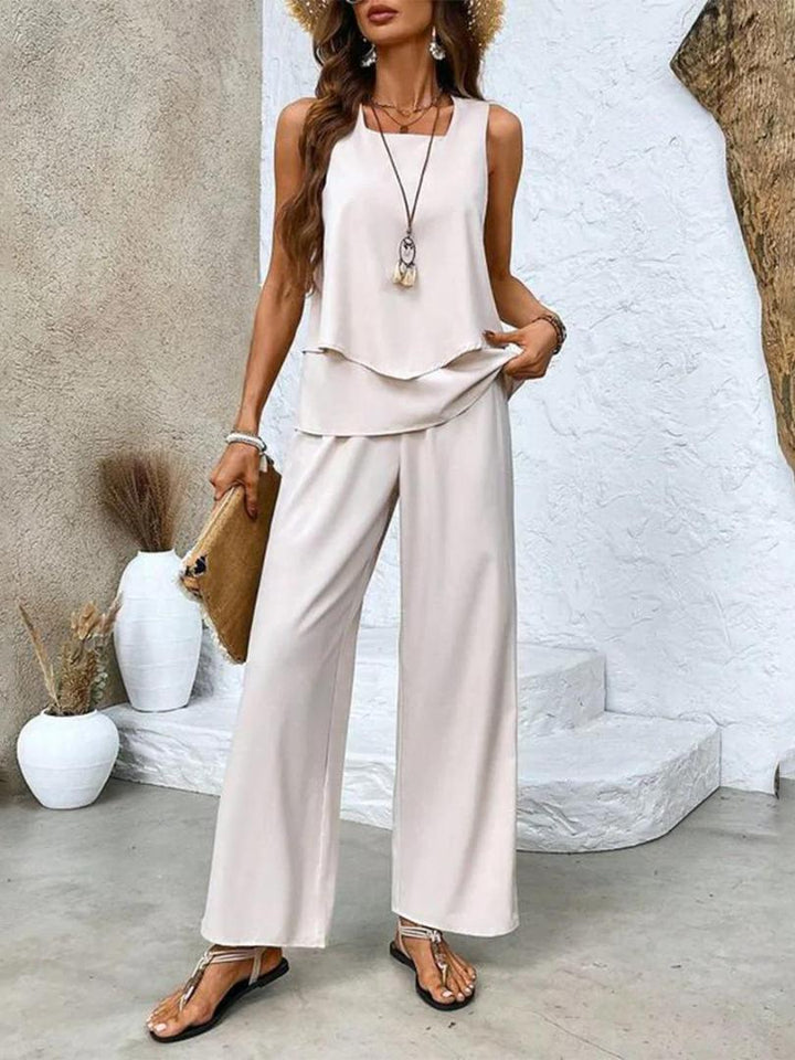 Averie | Elegant Layered Wide Leg Two Piece Summer Set
