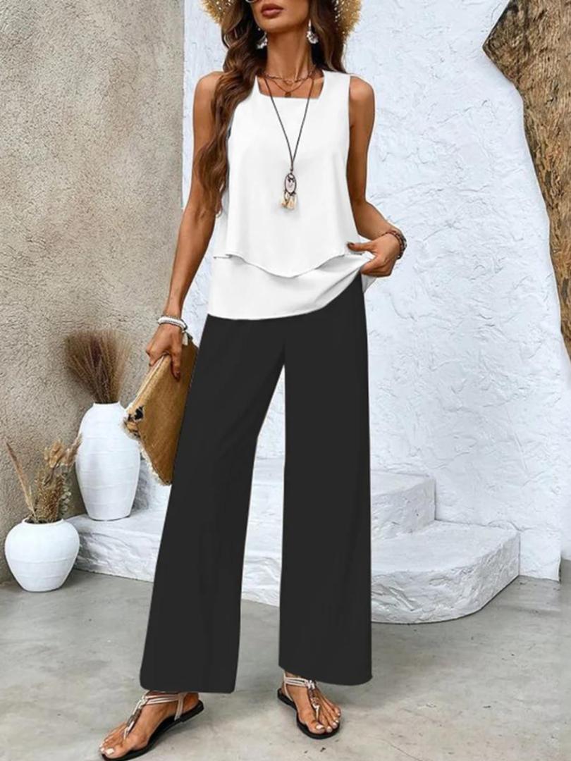 Averie | Elegant Layered Wide Leg Two Piece Summer Set