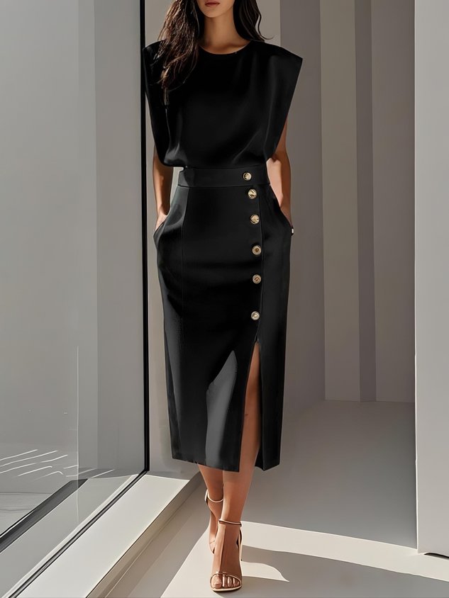 Nina | Sleeveless Side Button Midi
