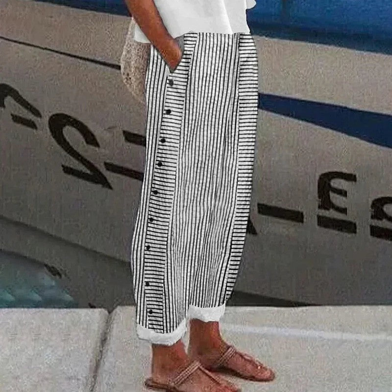 Claire | Relaxed Wide-Leg Striped Trousers