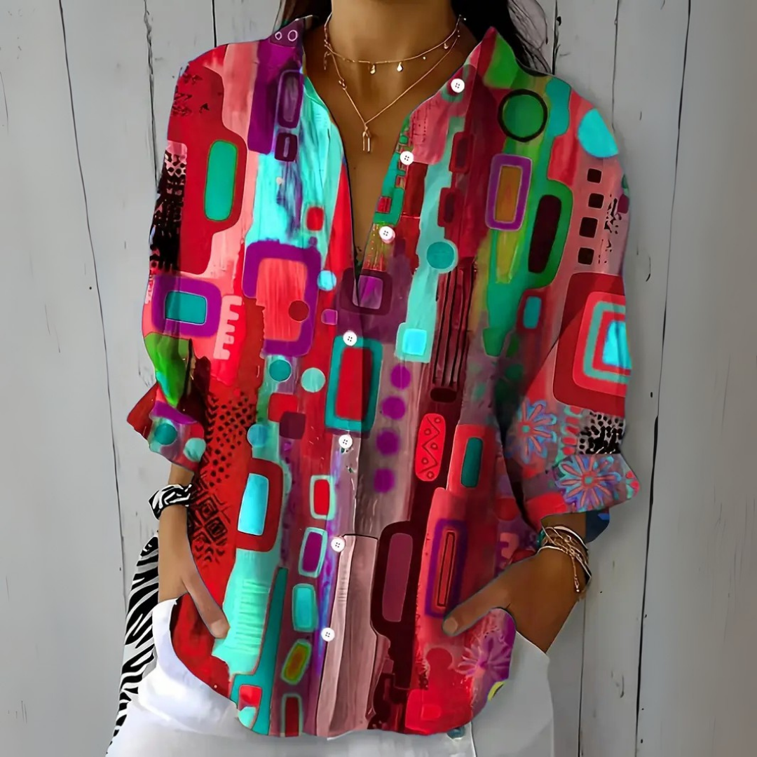 Mckenna | Abstract Print Button-Up Blouse