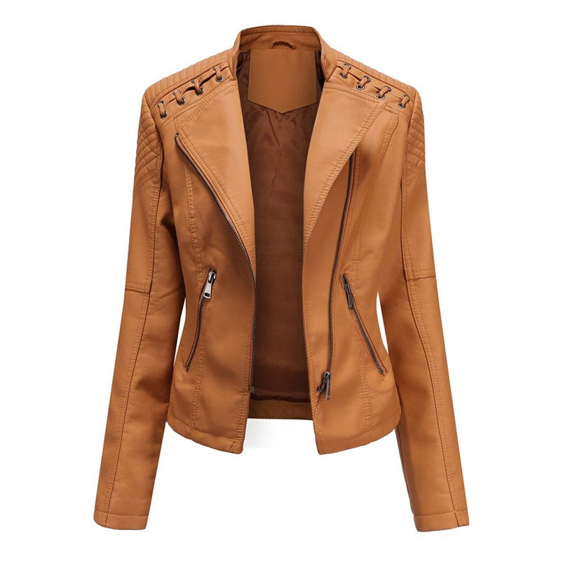 Eleanor | Asymmetrical Grommet-Trim Moto Jacket