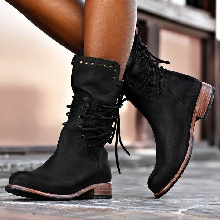 Marguerite | Edgy Mid-Calf Biker Boots