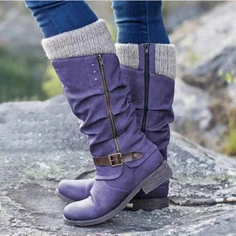 Women Knit-Cuff Knee-High Boots