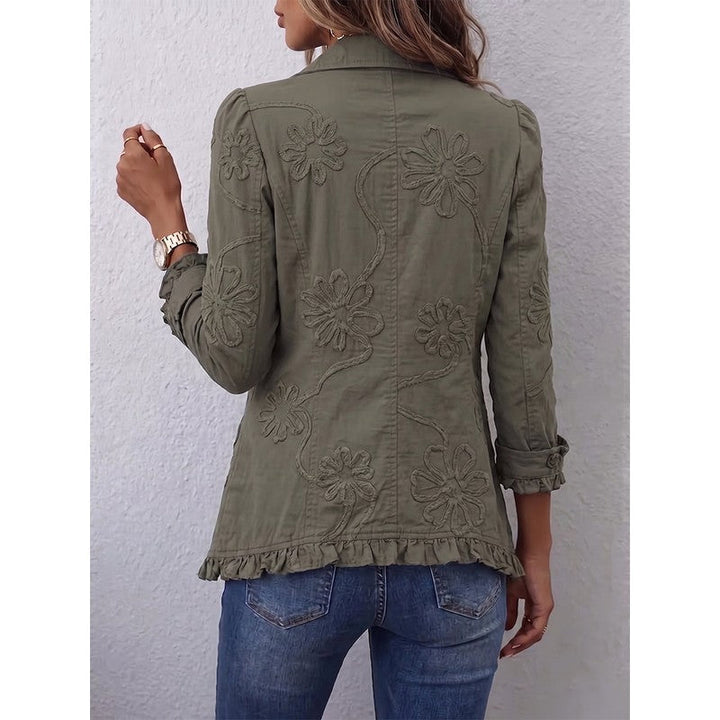 Clara | Floral Embroidered Army Green Coat