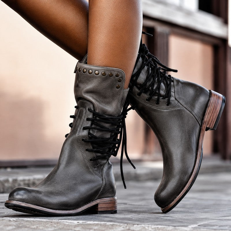 Marguerite | Edgy Mid-Calf Biker Boots