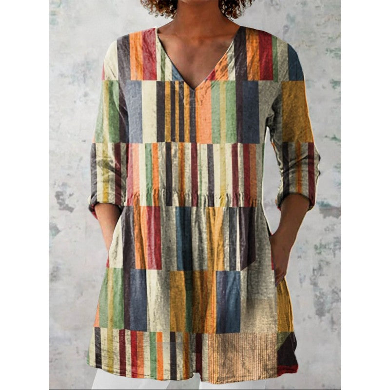 Camille | Multicolour Geometric Print Long Blouse